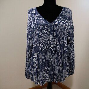 Navy & White Peasant Top